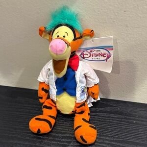 Vintage Disney Tigger Plush with Turquoise Hair and Red Bow